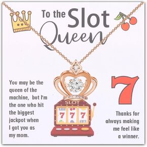 BLEOUK Slot Machine Queen Necklace Gambler Mom Gift Casino Lover Mom Gift Jackpot Gambling Mom Jewelry
