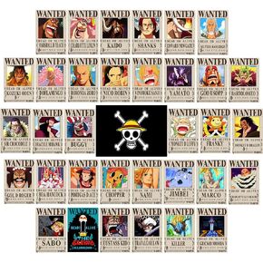 TYZZHOA Anime [OP] Wanted Posters 30×21cm, New Bounty Edition, Straw Hat Pirates Crew Zoro, Sanji, Nika Luffy 3 Billion, a Set of 35PCS