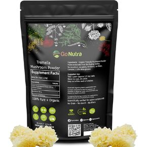 Go Nutra Organic Tremella Mushroom Powder 4oz ، مستخلص الفطر لصحة الشعر ، الدعم المناعي لمكمل نباتي نقي