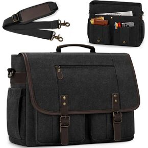RAINSMORE Mens Messenger Bag 17-17.3 Inch Computer Laptop Bag Water-resistant Vintage Canvas Briefcase Satchel Shoulder Bag