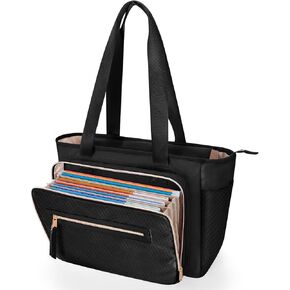 Teacher Tote Bag for Women, Teacher Work Bag 15.6 inch Laptop Bag with Accordion File Organizer, Black