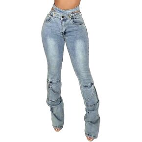 Women Sexy Skinny Stacked Jeans Butt Lifting Crossover High Waisted Stretch Cargo Jeans Y2k