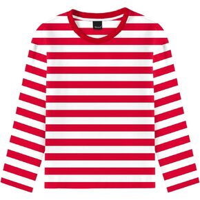 Remimi Kids Striped Shirts Long Sleeve Boys Girls Crew Neck Holiday Tshirts 3-14 Years