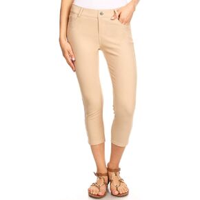 Iconoflash Women's Camel 5 Pocket Capri Jeggings - اسحب على طماق Jean الملون النحيف