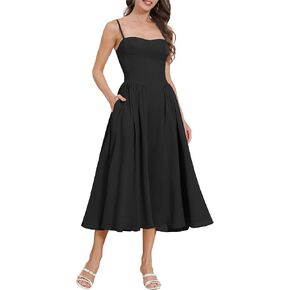 Women’s Corset Dress Sexy Thigh Spaghetti Strap Bustier Cocktail Dress Low Cut Boho Formal Dresses with Pockets