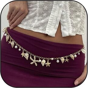Seashell Starfish Waist Chain for Women Beaded Belly Chain Layered Pearl Shell Waist Chain Boho Conch Body Chains Summer Beach Beads Body Accessory Jewelry for Women