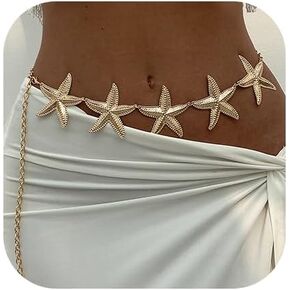 Gold Waist Chain for Women Starfish Shell Body Chain Belly Linnk Waist Summer Beach Ocean Jewelry