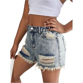 Floerns Girl's Distressed Raw Hem Elastic Waist Jean Shorts Straight Leg Denim Shorts