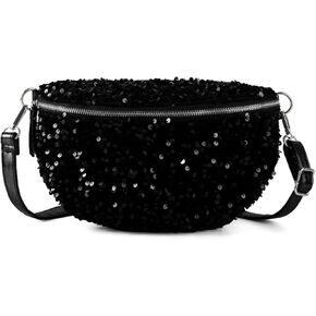 Sequins Glitter Waist Bag Fanny Pack for Women Girls Crossbody Belt Bag Chest Bag Phone Pouch for Travel Running Workout