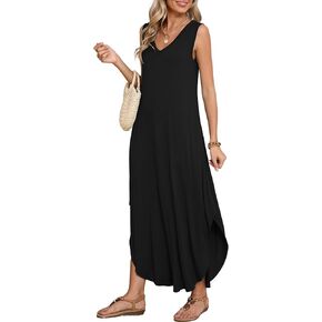 BELAROI Womens Plus Size Maxi Dress Sundress Summer Casual Sleeveless V Neck Pockets Beach Swimsuit Coverup Loose in Kuwait