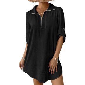 Bsubseach Swimsuit Coverup for Women 3/4 Sleeve Bathing Suit Cover Up Polo Shirt Beach Dress Vacation Outfits