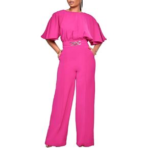 Womens Elegant Loose Short Sleeve Wide Leg Pant Romper Jumpsuit One Piece Casual Party Outfits
