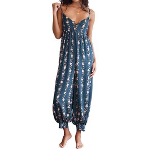 Huaqiao Women Women Souldessyless Sutuits Spaghetti Strap Harem Sails Boho Summer Floral Print Rompers