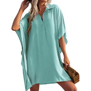 AI'MAGE Womens Swimsuit Beach Cover Up Shirt Summer 3/4 Sleeve Bathing Suit Beach Dress Oversized Bikini Coverups S-3XL