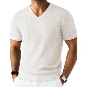 PJ PAUL JONES Men's T-Shirts Modern Fit V Neck Knit Shirts Textured Herringbone Knitwear