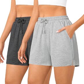 Quenteen Women's 4" Comfy Drawstring Elastic Waist Casual Cotton Sweat Shorts Workout Athletic Shorts with Pockets in Kuwait