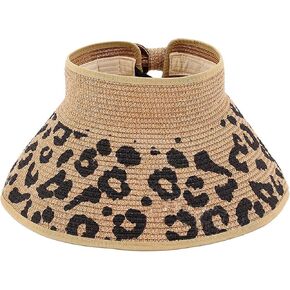 Leopard Print Wide-Brim Straw Hat - Summer Foldable Topless Bow Sun Hat