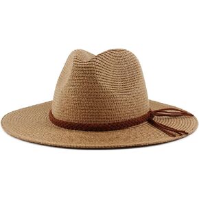 Women Straw Panama Hat Travel Fedora Beach Sun Hat Summer Wide Brim Straw Roll up Hat UPF 50+
