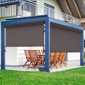 Outdoor Roller Shades for Patio with Aluminum Valance, (4'W X 6'H) 420GSM New Material Patio Shade with 95% UV Blockout, Outdoor Blinds with Crank Handle for Shading, Privacy Protection, Brown