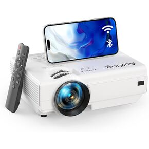 AuKing Mini Projector with WiFi and Bluetooth, 2024 Upgraded 1080P HD Projector, 200'' Portable Movie Projector, Compatible with HDMI/USB/VGA/AV/Smartphone/TV Box/Laptop