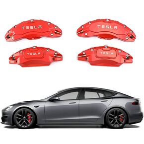 تغطي الفرجار الفرامل مجموعة من 4 متوافقة مع Tesla Model S/X الملحقات ， 2023 و 2024 و 2025.19/20 بوصة أغطية فرامل محور العجلة -FIT ل Tesla Model S/X Red Brake Pariper (Red)
