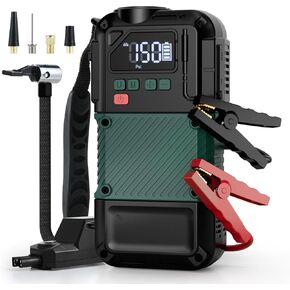 Portable Car Jump Starter with Air Compressor - 3000A/150PSI, 12V Portable Jump Box for 5.0L Diesel & 8.0L Gas, Compact Battery Jump Pack, Extended Smart Jumper Cables, USB Outputs, and Lights