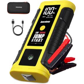 3000A Peak Car Battery Jump Starter لمحركات الغاز/الديزل 8.0L ، و 12 فولت بطارية الطوارئ المحمولة مع شحن USB السريع ، ومصباح يدوي 4 وضعين وكابلات الذكية الذكية