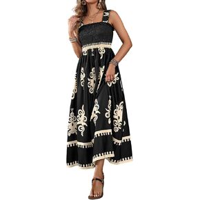 Womens Square Neck Boho Maxi Dress Casual Long Spring Summer Dresses Sundresses for Women Beach Vacation 2025