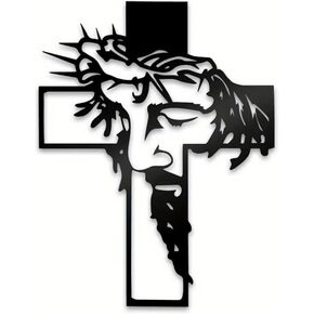 Modern Cross Metal Art Wall Hanging Ornaments - Religious Decor for Living Room & Home - Black Metal Wall Sculpture (9.84x12.59/25x32cm)