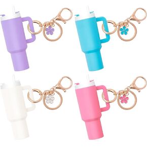 4pcs Mini Tumbler Keychain for Stanley Cup Chapstick Lip Balm, Pill Holder Key Chain Charms for Women Purse Handbag