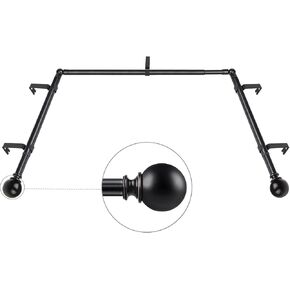 KAMANINA Bay Window Curtain Rods 48 to 84 Inches (Center Rod), 32 to 58 Inch Side Rods for windows, 7/8 inch Decorative Heavy Duty Curtain Rods with Round Ends, Black