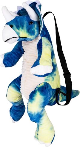 ArtCreativity Plush Dinosaur Backpack, 22" Stuffed Animal Backpacks in the Shape of a Triceratops, Plushie Dinosaur Bag for Toddlers, Blue and Yellow tie dye Colors. Adjustable Nylon Straps in Saudi Arabia