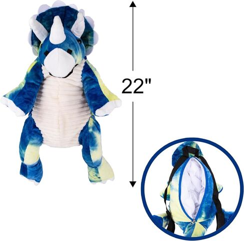 ArtCreativity Plush Dinosaur Backpack, 22" Stuffed Animal Backpacks in the Shape of a Triceratops, Plushie Dinosaur Bag for Toddlers, Blue and Yellow tie dye Colors. Adjustable Nylon Straps in Saudi Arabia