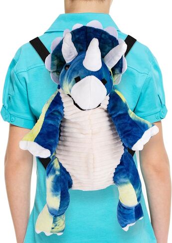 ArtCreativity Plush Dinosaur Backpack, 22" Stuffed Animal Backpacks in the Shape of a Triceratops, Plushie Dinosaur Bag for Toddlers, Blue and Yellow tie dye Colors. Adjustable Nylon Straps in Saudi Arabia