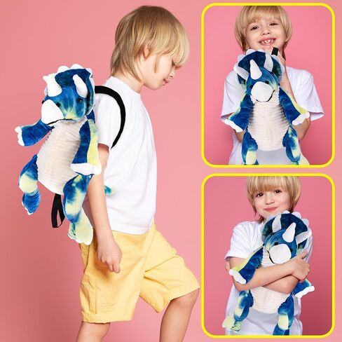 ArtCreativity Plush Dinosaur Backpack, 22" Stuffed Animal Backpacks in the Shape of a Triceratops, Plushie Dinosaur Bag for Toddlers, Blue and Yellow tie dye Colors. Adjustable Nylon Straps in Saudi Arabia