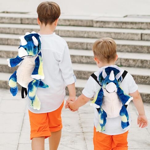 ArtCreativity Plush Dinosaur Backpack, 22" Stuffed Animal Backpacks in the Shape of a Triceratops, Plushie Dinosaur Bag for Toddlers, Blue and Yellow tie dye Colors. Adjustable Nylon Straps in Saudi Arabia