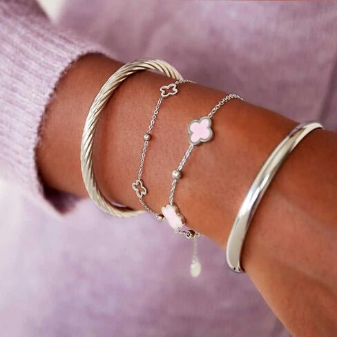 Four Leaf Clover Charm Bracelet, Sterling Silver and Gold Womens Jewelry, Designer Bracelet, Perfect Lucky Gift for Good Luck, Resembles Modern Fashion Trends in Saudi Arabia