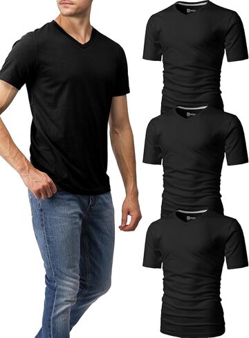 H2H Mens Slime Short Sleeve T-Shirts (V Neck/Crew Neck Multipack) Size XS to 3XL in Saudi Arabia