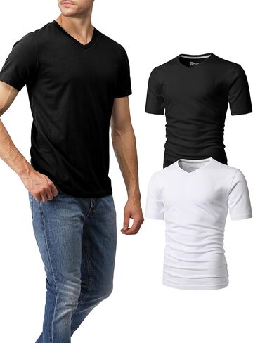 H2H Mens Slime Short Sleeve T-Shirts (V Neck/Crew Neck Multipack) Size XS to 3XL in Saudi Arabia