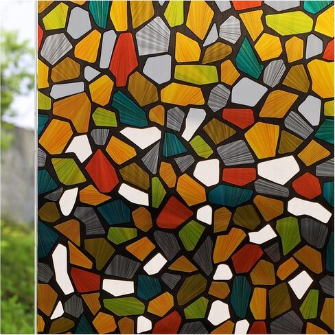 CottonColors Stained Glass Window Film - 35"x78", Decorative Privacy Film, Heat Blocking, Static Clings, Suncatcher Window Clings in Saudi Arabia