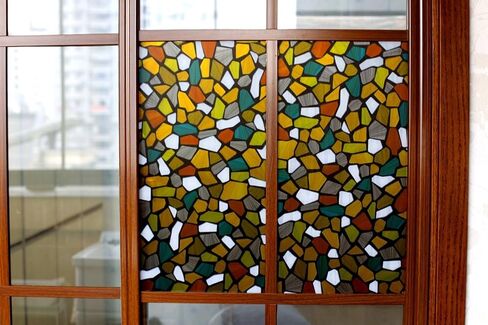 CottonColors Stained Glass Window Film - 35"x78", Decorative Privacy Film, Heat Blocking, Static Clings, Suncatcher Window Clings in Saudi Arabia