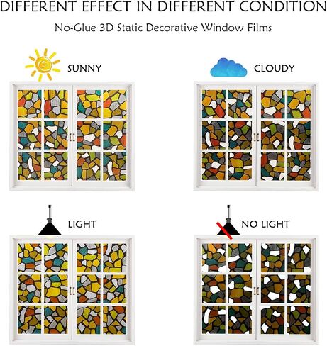 CottonColors Stained Glass Window Film - 35"x78", Decorative Privacy Film, Heat Blocking, Static Clings, Suncatcher Window Clings in Saudi Arabia