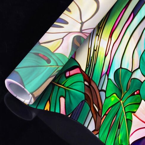 Monstera Flower Stained Glass Window Film, Decorative Monstera Flower Stained Glass Window Film, Monstera Flower Stained Glass Window Film for Bathroom Door Heat Anti UV RF03 in Saudi Arabia