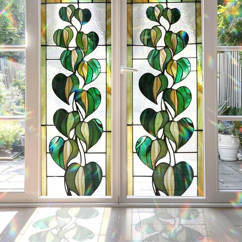 Monstera Flower Stained Glass Window Film, Decorative Monstera Flower Stained Glass Window Film, Monstera Flower Stained Glass Window Film for Bathroom Door Heat Anti UV RF03 in Saudi Arabia