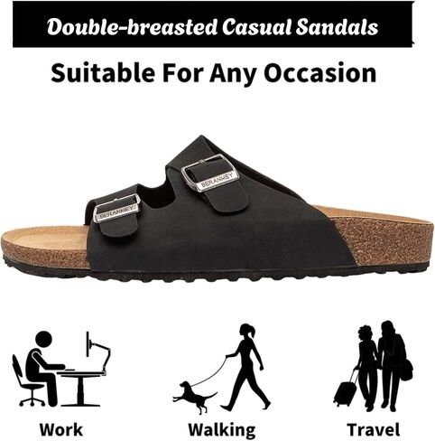 Unisex Sandals for Women & Men - Summer Beach Cork Footbed Slide Sandals with Adjustable Buckle, Slip-On Arch Support Shoes for Vacation/Resort/Indoor Outdoor Slippers in Saudi Arabia