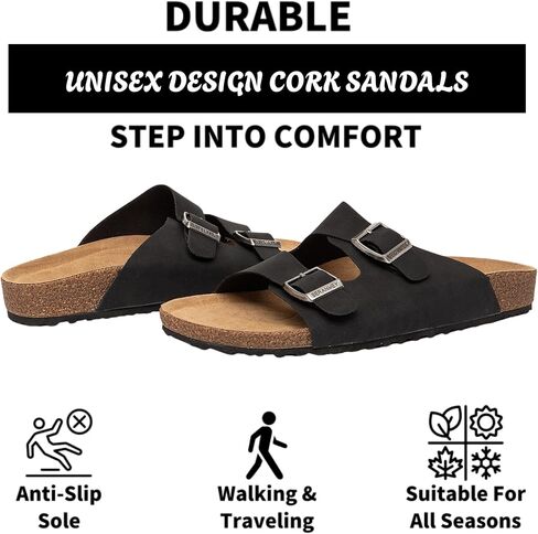 Unisex Sandals for Women & Men - Summer Beach Cork Footbed Slide Sandals with Adjustable Buckle, Slip-On Arch Support Shoes for Vacation/Resort/Indoor Outdoor Slippers in Saudi Arabia
