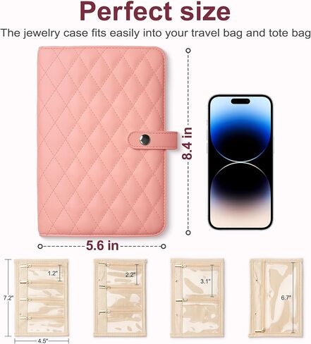 سفر مجوهرات منظم الحالات كتاب منظم المجوهرات مع أكياس سحاب مخملية شفافة للحلقات ، القلادات ، الأقراط ، هدية للنساء عيد الميلاد ، عيد ميلاد ، أساسيات السفر ， كريم أبيض in Kuwait