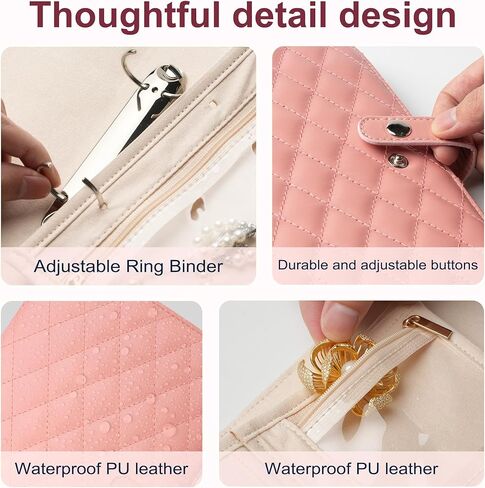 سفر مجوهرات منظم الحالات كتاب منظم المجوهرات مع أكياس سحاب مخملية شفافة للحلقات ، القلادات ، الأقراط ، هدية للنساء عيد الميلاد ، عيد ميلاد ، أساسيات السفر ， كريم أبيض in Kuwait