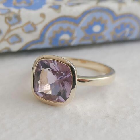 Amethyst Cushion Cut 925 Gold Plated Sterling Silver Ring - Natural Gem Gemstone - Handmade Jewelry Gift Ideas for Women - Birthday Valentine's Mother's Day Gift - February Birthstone (6) in Saudi Arabia