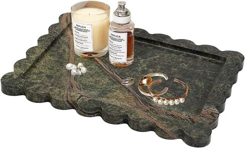 Marble Tray 100% Marble Vanity Trays for Bathroom 12" x 9", Scalloped Tray, Marble Tray for Kitchen Counter, Bathroom, Rainforest Green in Saudi Arabia